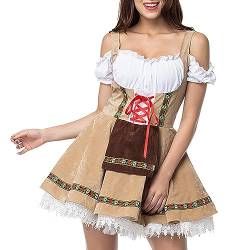 Dirndl Damen, Oktoberfest Damen Outfit, Herbst Outfit, Trachtenrock Maid Dress Spitze Sexy Princess Fairy Kostüm Erwachsene Lustige 70er Jahre Faschingskostüme Khaki S von uxxnjfg