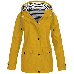 Generic Regenjacke Damen Wasserdicht Atmungsaktive Wärmer Windbreaker Jacke mit Kapuze Lange Oversize Übergrößen Casual Outdoorjacke Wandern Arbeit Herbst Zip Up Regenparka Gelb 5XL von uxxnjfg