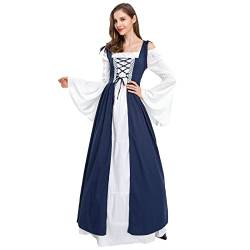 Halloween Kostüm Damen Gruselig Trachtenrock Hexe Elfen Königin Glockenärmel Victorian Gothic Barock Fasching Kostüme Böse Relaxo Mittelalter Kleid Festliche Kleidung Damen Dunkelblau L von uxxnjfg