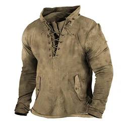 Herren Vintage Steampunk Shirt Vintage Mittelalter Kleidung Renaissance Wikinger Pirat Langarm Kostüm Halloween Kostüm Herren Relaxo Kleid Fasching Festival Rave Outfit Performance Khaki 3XL von uxxnjfg