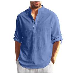 Shirt Langarm Herren Leinenhemd Sommer Slim Fit T-Shirt Leinenkleid Freizeit Outdoor Modern Langarmshirt Islamische Kleidung T-Shirts Shorts Herren Blau S von uxxnjfg