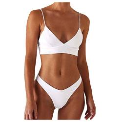 uxxnjfg Bikini Damen Set Zweiteiler Damen Sommer Mädchen Bikinis Push Up Curvy Hawaii Sexy Strandmode mit Triangel Bikinihose Badeanzüge Swimsuit Bandeau Top Badehose (Weiß,M) von uxxnjfg