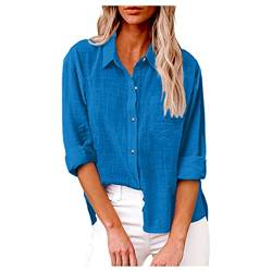 uxxnjfg Damen Blusen Modern Elegant Sommer Tunika Langarm Baumwolle-Leinen Einfarbige Tops Slim Fit Lustig Basic Kleidung Für Damen Arbeit Familien Anzug Damen Oberteile Bekleidung Damen Königsblau S von uxxnjfg