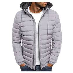 uxxnjfg Daunenjacke Herren Winterjacke Leichte mit Kapuze Puffer Jacke Oversize Zipper Warme Steppjacke Große Größen Outdoor Parka Männer Jacken Basic Langarm Jacke Wanderjacke Halloween Grau 3XL von uxxnjfg