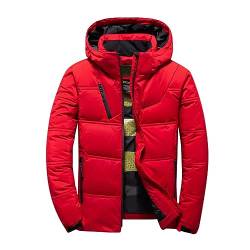 uxxnjfg Daunenjacke Herren Winterjacke mit Kapuze Puffer Jacke Basic Zipper Wärmer Steppjacke Große Größen Fleece Parka Männer Jacken Modern Langarm Jacket Wanderjacke Halloween Rot M von uxxnjfg