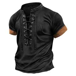 uxxnjfg Herren Vintage Steampunk Poloshirt Vintage Mittelalter Kostüm Vampir Wikinger Victorian Kurzarm Kostüm Halloween Kostüm Herren Retro Gruselig Kleid Fasching Outfit Cosplay Schwarz 4XL von uxxnjfg