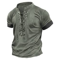 uxxnjfg Herren Vintage Steampunk Poloshirt Vintage Mittelalter Kostüm Wikinger Renaissance Dämon Kurzarm Kleidung Kostüm Halloween Herren Gruselig Kleid Fasching Outfit Cosplay Armeegrün XL von uxxnjfg