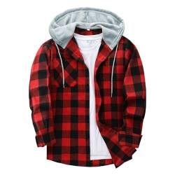 uxxnjfg Herren Winterjacke Jacke Fleecejacke Winter Wärme Karierte Jacke Männer Geschenke Fleece Vintage Herbst Arbeitsjacke Outdoor Taktische Reiten Jacken Für Herren Coat Men Rot L von uxxnjfg