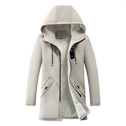 uxxnjfg Jacke Herren Winter Übergangsjacke Wärme Kapuzenjacke Fleece Wintermantel Zipper Winterparka Übergrößen Modern Vintage Outdoor Jacken Wärme Langarm Wintermantel Oberbekleidung Beige M von uxxnjfg