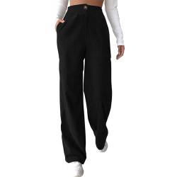 uxxnjfg Jogginghose Damen, Sporthose Lang Winter Cordhose Sport Yoga Frühling Jogging Hose Modern Arbeits Warme Sweatpants mit Taschen Slim Fit High Waist Trainingshose für Frauen schwarz XL von uxxnjfg