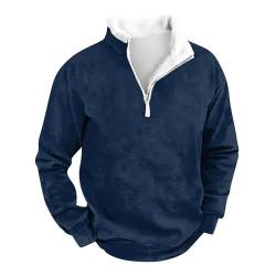 uxxnjfg Langarmshirt Herren Sweatshirt Fleece Warme Stehkragen Langarmshirt Ohne Kapuze Geschenke Für Männer Classic 1/4 Zip Langarm Sweater Herbst Oberteile Freizeit Poloshirt Marine 5XL von uxxnjfg