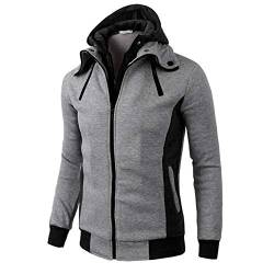 uxxnjfg Mantel Herren Winter Übergangsjacke Wärme Kapuzenjacke Zipper Winterparka Vintage Locker Modern Herbst Jacke Arbeits Langarm Wintermantel Oberbekleidung Grau 2XL von uxxnjfg