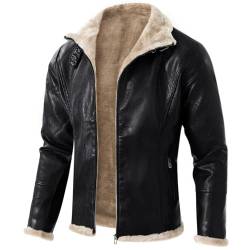 uxxnjfg Motorradjacke Herren Lederjacke Bomberjacke Gefüttert Echtleder Umlegekragen Winterjacke Angebote Des Tages Heute Sherpa Mode College Jacken Herbst Outdoor Leather Jacket Men Schwarz L von uxxnjfg