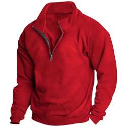 uxxnjfg Pullover Herren Ohne Kapuze Winter Warme Classic Oberteile Angebote des Tages Heute Baumwolle Fleece Stehkragen Pullover Herbst Langarm Vintage Arbeitspullover Fleecepullover Rot 3XL von uxxnjfg