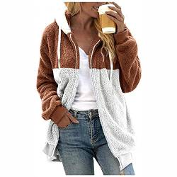 uxxnjfg Strickjacke Damen Winter Fleece Wärmer Kapuzenjacke Basic Patchwork Herbst Wolljacke Outdoor Arbeits Zip Langarm Steppjacke Große Größen Halloween Kleidung Damen Kamel L von uxxnjfg