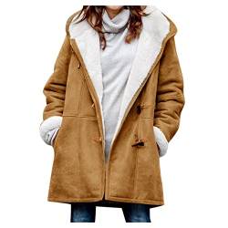 uxxnjfg Teddyfleece Jacke Damen Lang mit Kapuze Winterjacke Festliche Elegant Warme Teddyjacke Hoodie Pullover Sweatshirt Frühling Winter Jacket Herbst Wolljacke Strickjacken Für Damen braun M von uxxnjfg