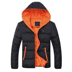 uxxnjfg Winterjacke Herren mit Kapuze Puffer Jacke Basic Zipper Wärmer Übergangsjacke Große Größen Sport Parka Männer Jacken Outdoor Langarm Jacket Strickjacke Weihnachts Orange L von uxxnjfg