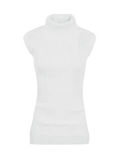 v28 Damen Ärmel gewelltes High Neck Pullover mit Stehkragen dehnbare Strickpullover Top Medium Weiß von v28