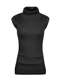 v28 Damen Ärmel gewelltes High Neck Pullover mit Stehkragen dehnbare Strickpullover Top Small Schwarz von v28