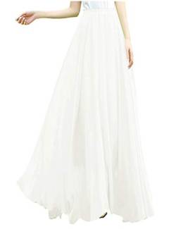 v28 Damen Full / Knöchel-Längen-elastische gefalteter Retro- Maxi Chiffon- langer Rock groß white2 von v28