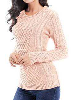 v28 Damen-Pullover, Rundhalsausschnitt, Korea, Strick, dehnbar, elastisch, lange Ärmel - Pink - Mittel von v28