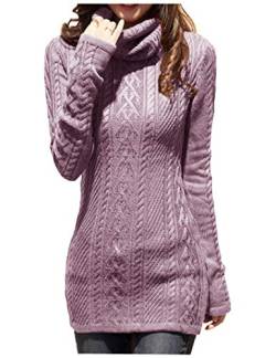 v28 Damen-Pullover mit Polo-Ausschnitt, lang, schmal, tailliert, figurbetont, Rollkragen, Zopfmuster, Orchid Haze, Mittel von v28