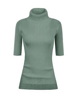 v28 Damen Rollkragenpullover mit halben Ärmeln, hochdehnbarer Rippstrick-Pullover, Blue Haze (blau), Groß von v28