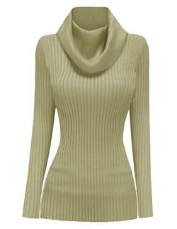 v28 Damen Stretchable Cowl Neck Knit Long Sleeve Slim Fit Bodycon Sexy Pullover, Cowlneck Softgrass, Mittel von v28