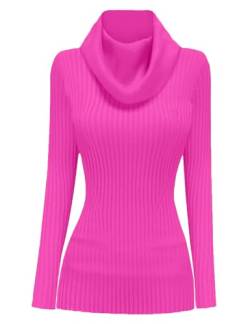 v28 Damen Stretchable Cowl Neck Knit Long Sleeve Slim Fit Bodycon Sexy Sweater, hot pink, XX-Large von v28