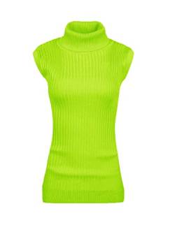 v28 Frauen ärmellose hohe Hals Rollkragen Stretchable Knit Sweater Top, Limette, X-Groß von v28