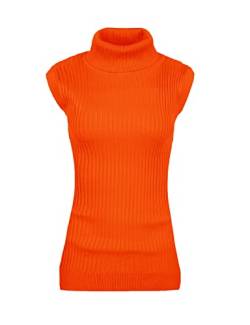 v28 Frauen ärmellose hohe Hals Rollkragen Stretchable Knit Sweater Top, Orange/Abendrot im Zickzackmuster (Sunset Chevron), Mittel von v28