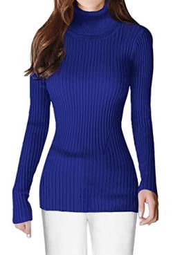 v28 Gerippte Pullover mit Stehkragen für Damen, niedlich, sexy, gestrickt, warm, tailliert, modischer Pullover, Blau, Groß von v28