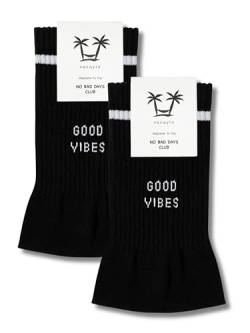 vacayto 2 Paar Statement Socken mit Spruch Good Vibes für Damen & Herren in schwarz von vacayto