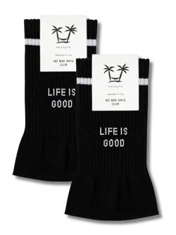 vacayto 2 Paar Statement Socken mit Spruch Life is Good für Damen & Herren in schwarz von vacayto