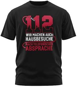 Feuerwehr - 112 wir Machen Hausbesuche nach telefonischer Absprache - Ehrenamt Freiwillige Feuerwehr Spruch Motiv - Herren T-Shirt und Männer Tshirt, Farbe:Schwarz/Rot, Größe:3XL von vanVerden