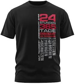 Feuerwehr - 24 Stunden 365 Tage Retten, Löschen, Bergen, Schützen 112 - Ehrenamt Freiwillige Feuerwehr Spruch Motiv - Herren T-Shirt und Männer Tshirt, Farbe:Schwarz/Rot, Größe:5XL von vanVerden