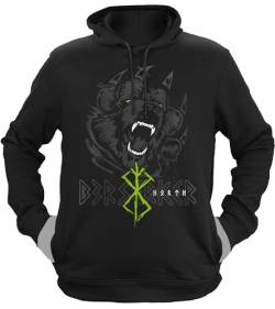 NØRTH Legendary Herren Hoodie mit Kapuze - Bär Björn Krieger Berserker - nordische Wikinger Walhalla Geschenke für Männer, Valhalla Viking Herren Pullover, Farbe:Schwarz/Grün, Größe:M von vanVerden