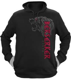 NØRTH Legendary Herren Hoodie mit Kapuze - Berserker Bär Krieger - nordische Wikinger Walhalla Geschenke für Männer, Valhalla Viking Herren Pullover, Farbe:Schwarz/Blutrot, Größe:XXL von vanVerden