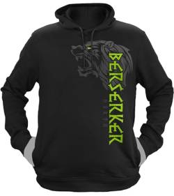 NØRTH Legendary Herren Hoodie mit Kapuze - Berserker Bär Krieger - nordische Wikinger Walhalla Geschenke für Männer, Valhalla Viking Herren Pullover, Farbe:Schwarz/Grün, Größe:XL von vanVerden