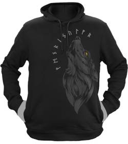 NØRTH Legendary Herren Hoodie mit Kapuze - Fenriswolf 1.0 Fenrir Wolf - nordische Wikinger Walhalla Geschenke für Männer, Valhalla Viking Herren Pullover, Farbe:Schwarz/Gelb, Größe:M von vanVerden