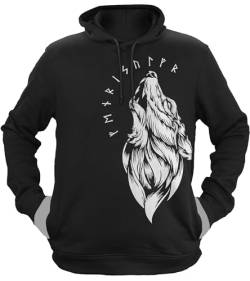 NØRTH Legendary Herren Hoodie mit Kapuze - Fenriswolf 1.0 Fenrir Wolf - nordische Wikinger Walhalla Geschenke für Männer, Valhalla Viking Herren Pullover, Farbe:Schwarz/Weiß, Größe:3XL von vanVerden