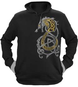 NØRTH Legendary Herren Hoodie mit Kapuze - Fenriswolf 2.0 Fenrir Gold/Silber Edition - nordische Wikinger Geschenke für Männer, Valhalla Viking Herren Pullover, Farbe:Gold/Silber, Größe:3XL von vanVerden