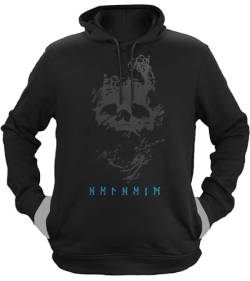 NØRTH Legendary Herren Hoodie mit Kapuze - Helheim Unterwelt Totenreich - nordische Wikinger Walhalla Geschenke für Männer, Valhalla Viking Herren Pullover, Farbe:Schwarz/Blau, Größe:XXL von vanVerden