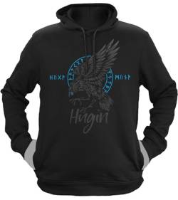 NØRTH Legendary Herren Hoodie mit Kapuze - Odin Rabe Hugin - nordische Wikinger Walhalla Geschenke für Männer, Valhalla Viking Herren Pullover, Farbe:Schwarz/Blau, Größe:L von vanVerden