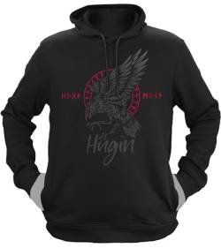 NØRTH Legendary Herren Hoodie mit Kapuze - Odin Rabe Hugin - nordische Wikinger Walhalla Geschenke für Männer, Valhalla Viking Herren Pullover, Farbe:Schwarz/Blutrot, Größe:M von vanVerden