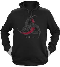 NØRTH Legendary Herren Hoodie mit Kapuze - Odins Hörner Trinkhörner - nordische Wikinger Walhalla Geschenke für Männer, Valhalla Viking Herren Pullover, Farbe:Schwarz/Blutrot, Größe:S von vanVerden