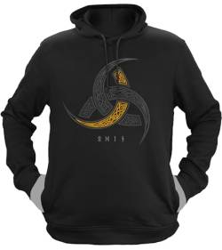 NØRTH Legendary Herren Hoodie mit Kapuze - Odins Hörner Trinkhörner - nordische Wikinger Walhalla Geschenke für Männer, Valhalla Viking Herren Pullover, Farbe:Schwarz/Gelb, Größe:S von vanVerden