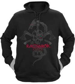 NØRTH Legendary Herren Hoodie mit Kapuze - Ragnarök Totenkopf - nordische Wikinger Walhalla Geschenke für Männer, Valhalla Viking Herren Pullover, Farbe:Schwarz/Blutrot, Größe:XS von vanVerden