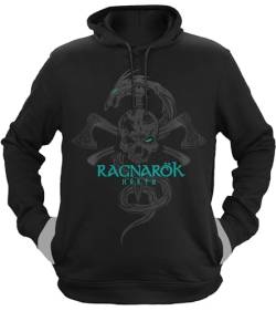 NØRTH Legendary Herren Hoodie mit Kapuze - Ragnarök Totenkopf - nordische Wikinger Walhalla Geschenke für Männer, Valhalla Viking Herren Pullover, Farbe:Schwarz/Petrol, Größe:S von vanVerden