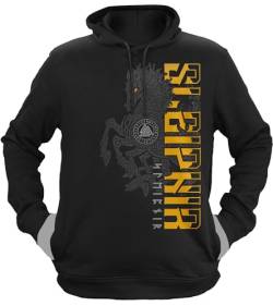 NØRTH Legendary Herren Hoodie mit Kapuze - Sleipnir Pferd 8 Beinen - nordische Wikinger Walhalla Geschenke für Männer, Valhalla Viking Herren Pullover, Farbe:Schwarz/Gelb, Größe:S von vanVerden